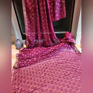 Women Pure Georgette Saree With Machine Chikan Designer Party Bollywood Festive